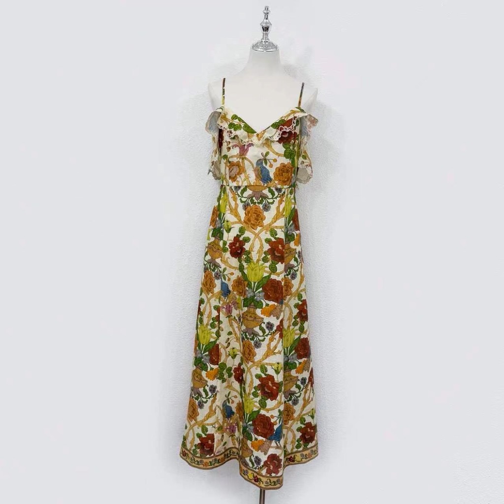 Alemais Floral Spaghetti-Strap Maxi Dress - Cream/Multicolor